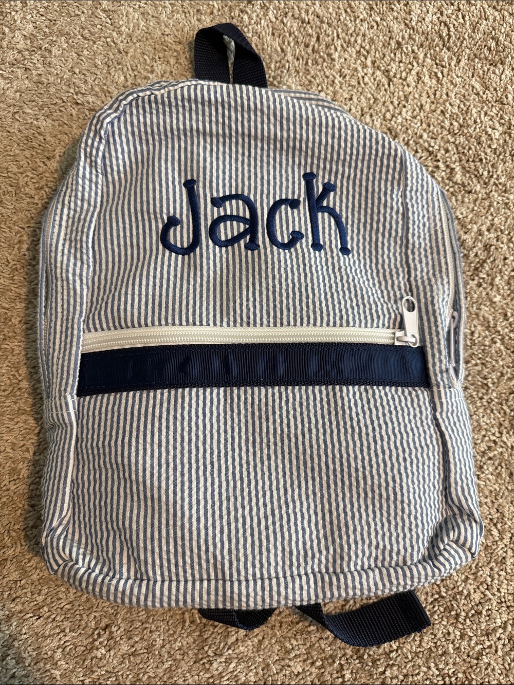 Personalized Jack Seersucker Mini Backpack - Blue & White